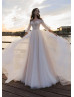 Puff Sleeve Ivory Sequined Lace Tulle Wedding Dress